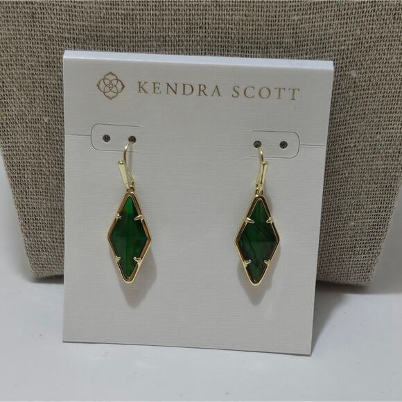 Kendra Scott Kinsley Drop Earrings In Kelly Green New! - Picture 7 of 8